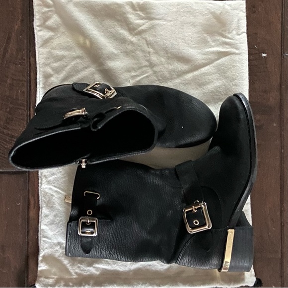 Vinca Camuto black biker moto boots with gold hardware - Picture 1 of 8